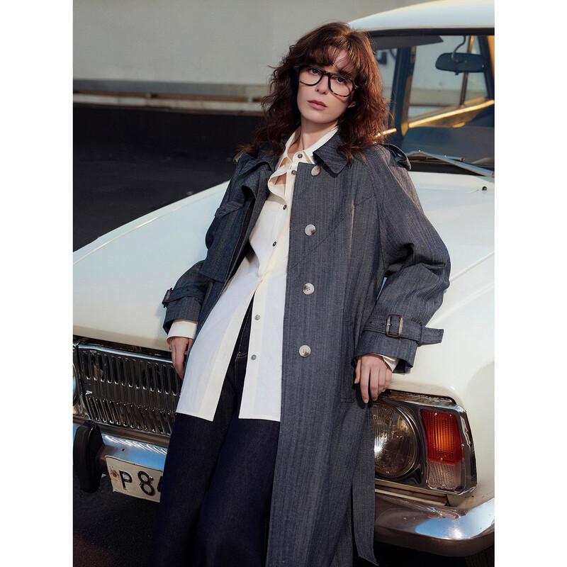 

ELLE Women s Retro Lyocell Tencel Long Trench Coat M