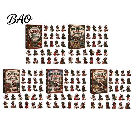 Acrylic Hanging Ornaments for Tree 2026 Dachshund Advent Calendar, 24 Days Baseball Dog Figures Lover Holiday Gifts Christmas Countdown Collectible