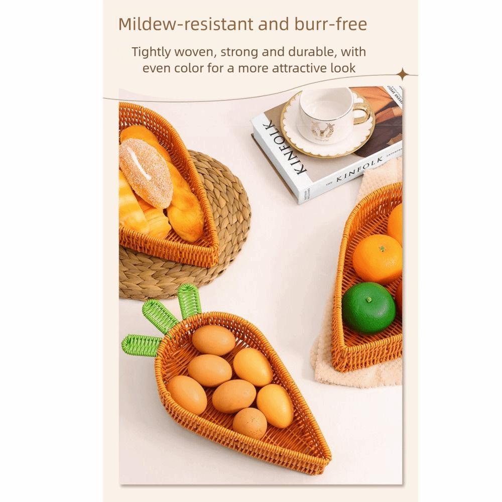 Handmade Carrot Woven Basket Sturdy Ventilated Fruit Serving Tray Decorative Carrot Shape Dried Fruit Container Office Use