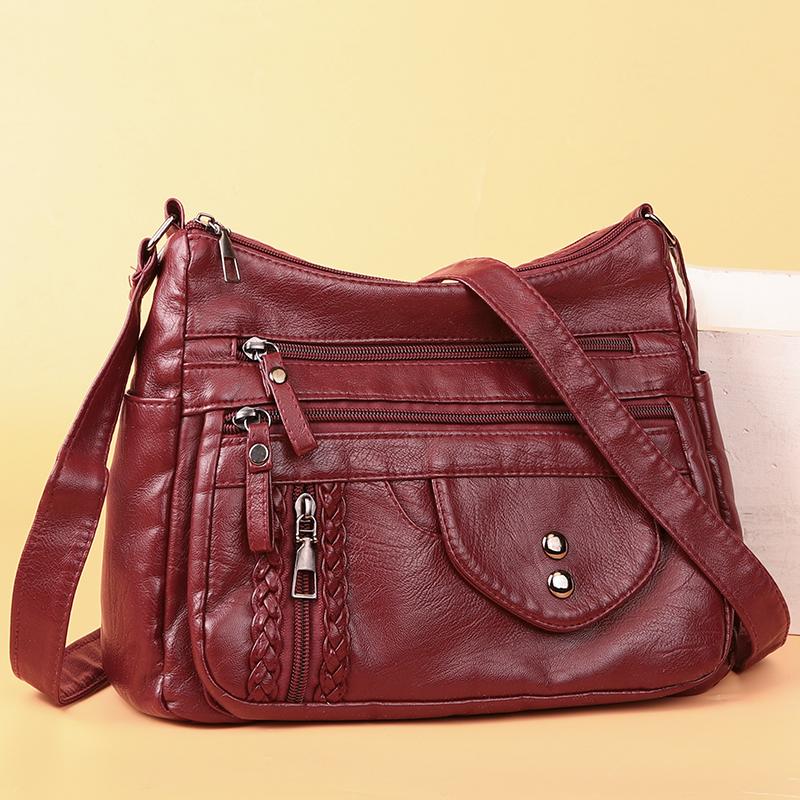 Borsa a tracolla in morbida pelle per donna di mezza età, multitasche, borsa per la mamma