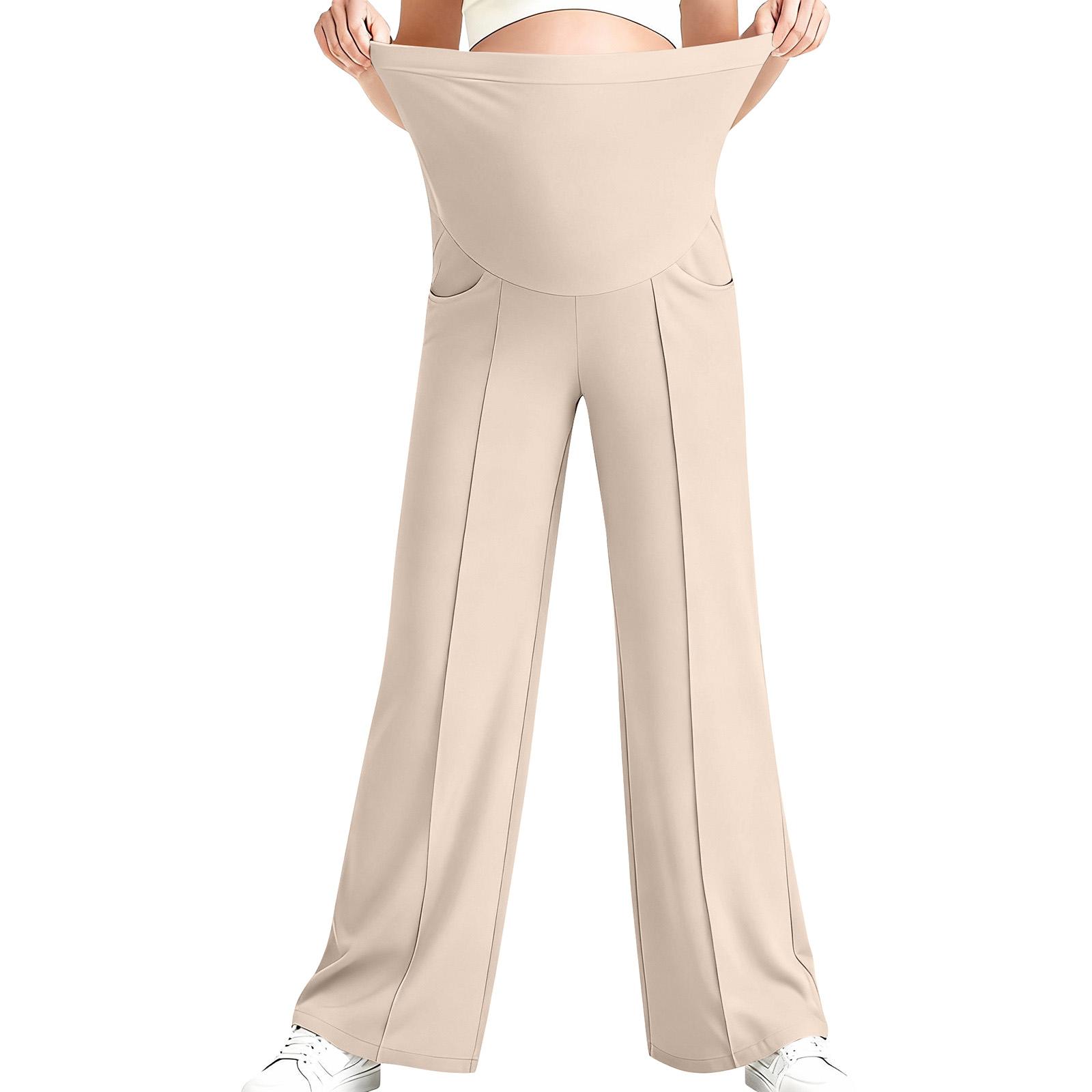 

Брюки для йоги для беременных, с карманом на животе, эластичные широкие брюки для работы/повседневной носки, брюки для беременных для дома S бежевый