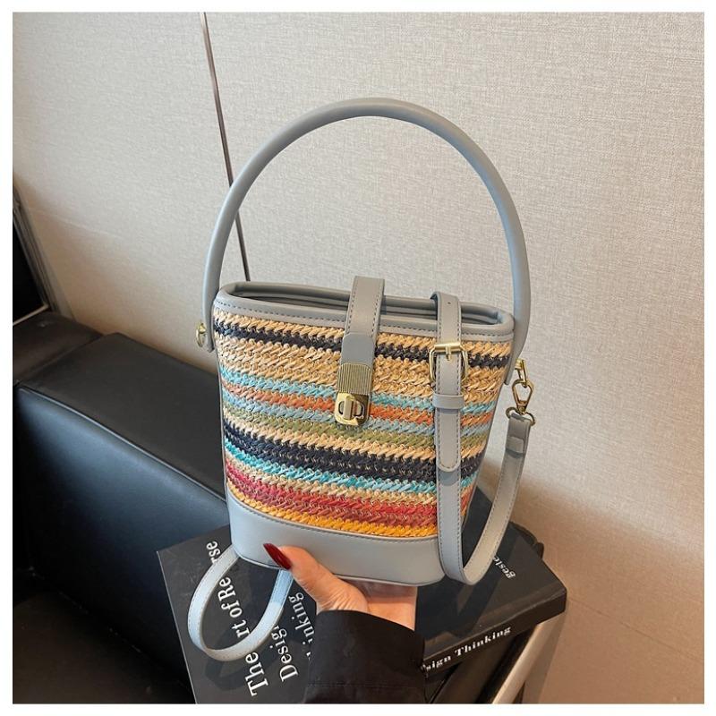 

Плетеная соломенная сумка ручной работы женская летняя новая модная нишевая сумка-мессенджер сумка-ведро пляжная сумка для морского побережья синий