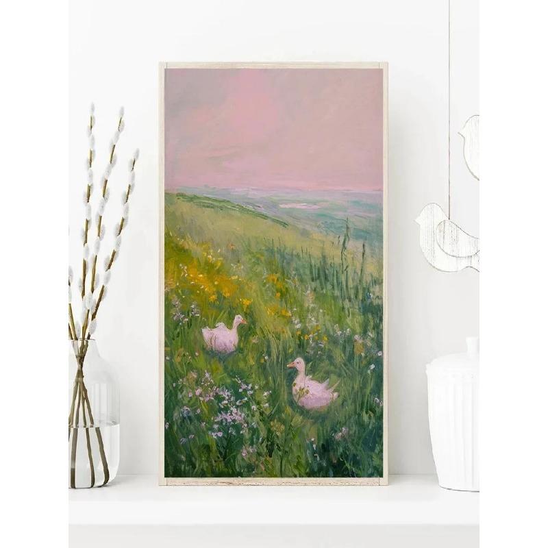 Pink Pasta Heart Shaped Cherry Playing Card Flower Abstract Face Canvas Painting  Minimalist Wall Decor for Living Room