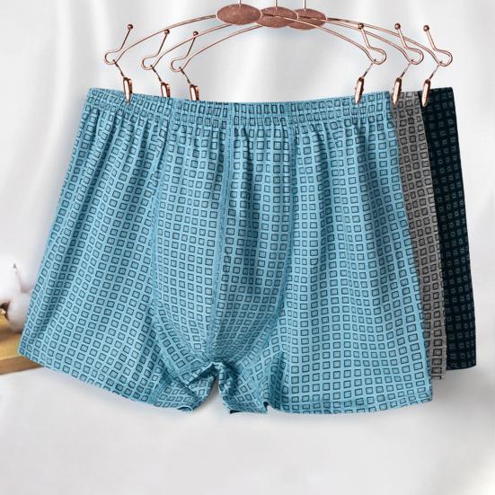Men Boxer Underwear Elastic High Waist Design Plaid Print U-Convex Shorts Briefs Loose Fit Panties Daily Wear