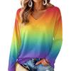 Women's V-Neck Long Sleeve Gradient Print Blouse Lightweight for Spring Summer