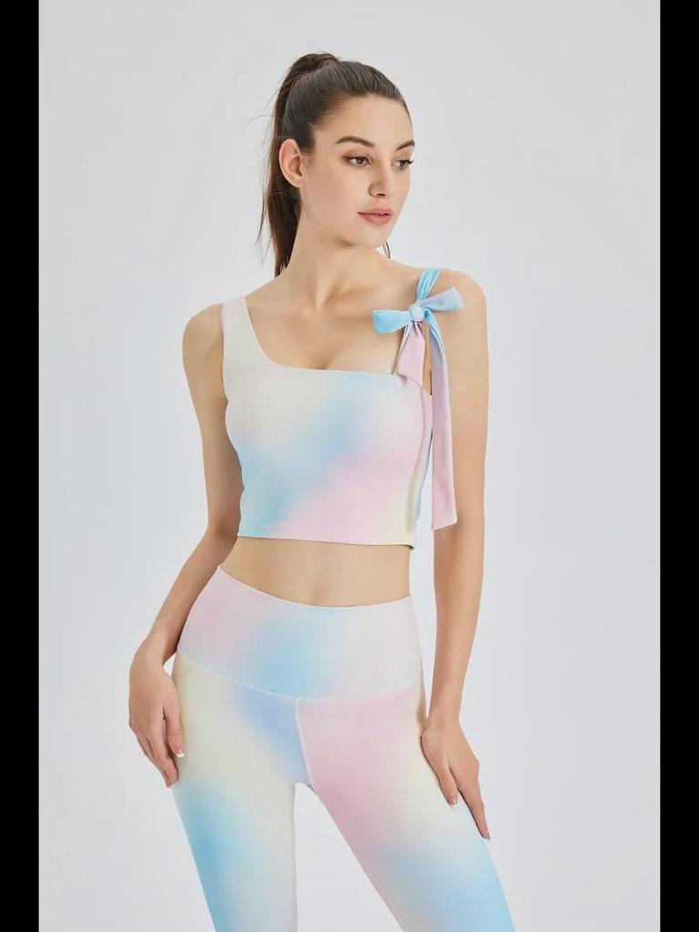 Yoga-Sport-BH im neuen Stil mit Feen-Print: Damen Fitness-Lauftop im Westenstil mit Trägern und Brustpolster