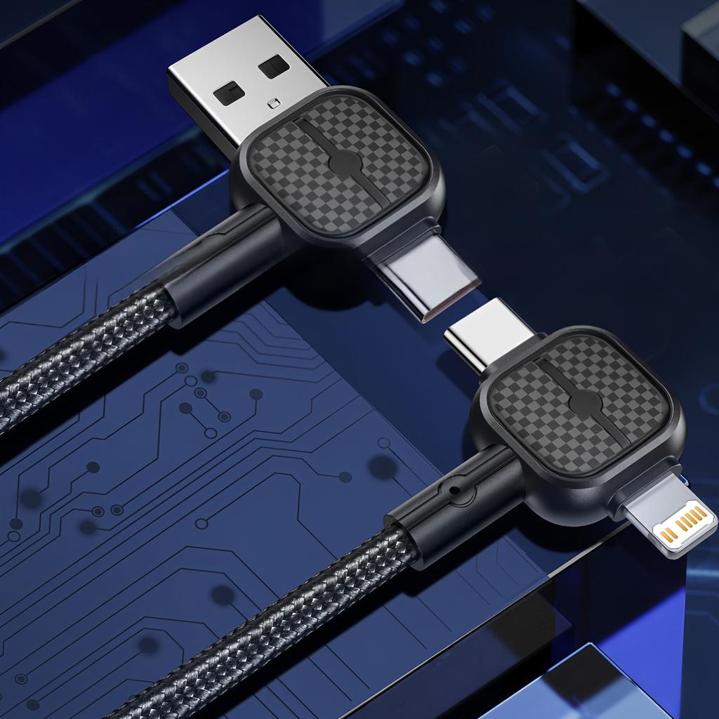 Multi-Function Dual-Input PD Four-In-One Charging Cable USB/Type-C to L-Type Fast Charging Cable Vehicle-Mounted Cable