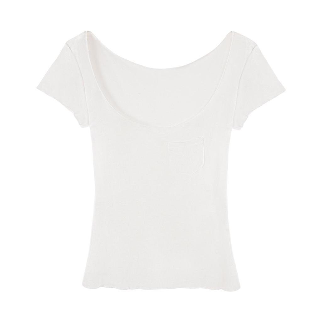 2026 Summer Korean Style Slim-Fit Wool T-Shirt for Women - Spicy U-Neck, Short-Sleeved, Sexy & Trendy