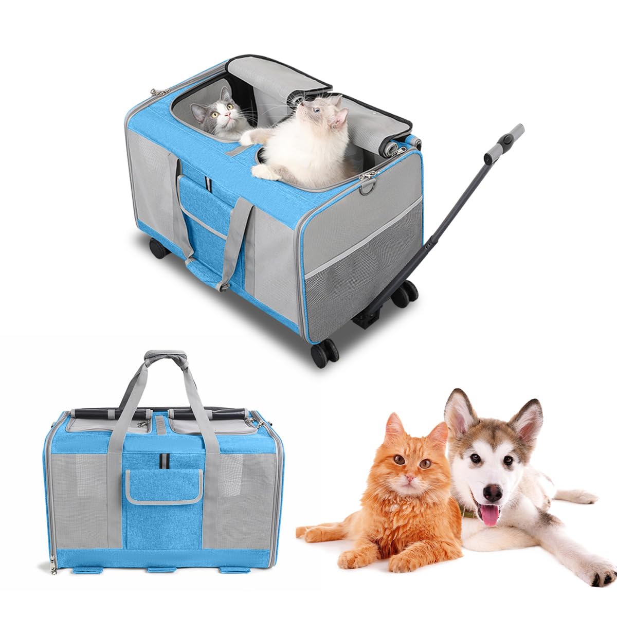 

Переноска для кошек Aikenn для 2 посетителей магазина Pet Supplies Cats, складная, дышащая, прочная, рюкзак, легкая, портативная, для путешествий, для больницы, (синий) синий