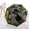 1 PC Automatic Folding Umbrella - Zebras In Tropical Flowers Pattern, Portable & Foldable Design with 8 Ribs, Christmas Birthday Gifts