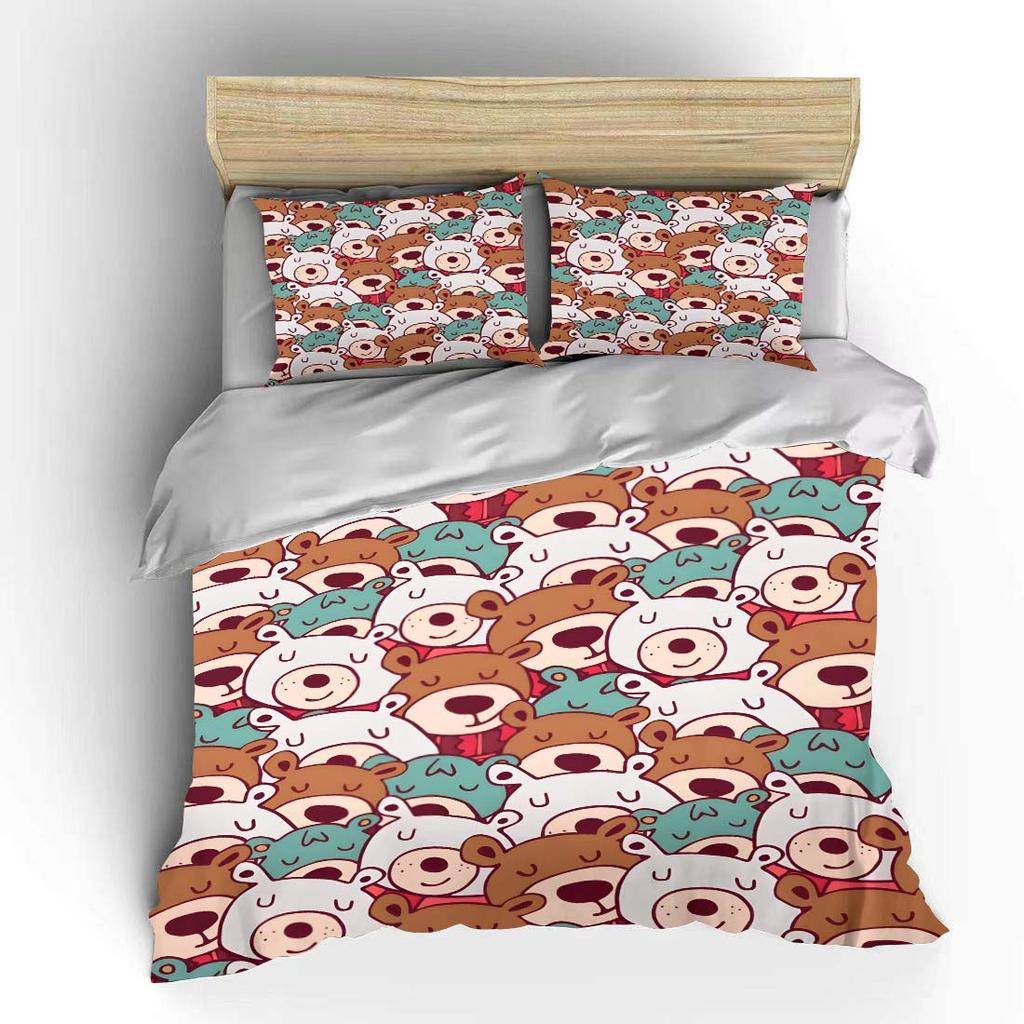 Dense Cartoon Bear Pattern Bedding Set for Kids Luxury Gift 3pcs Digital Print Comforter Set Soft Comfortable Breathable