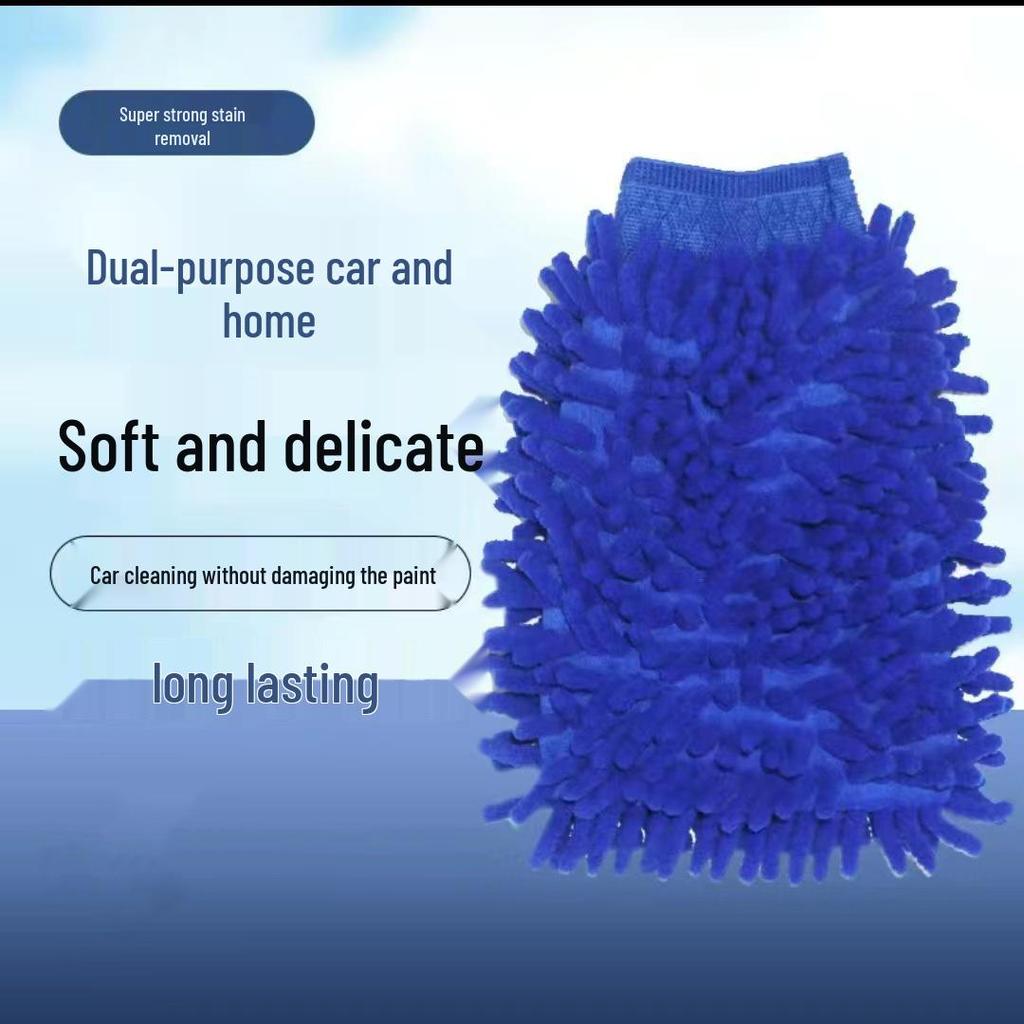Doppelseitige Chenille Autowaschhandschuhe - Korallenfleece, Kratzfrei, Haushaltsreinigung