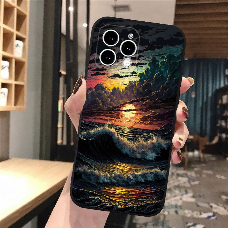 Beautifull Landscape Moon Wave Art Phone Case For Iphone 15 14 Pro Max 13 12 11 Pro Max XSMax XR 12 13 Mini 14 Plus