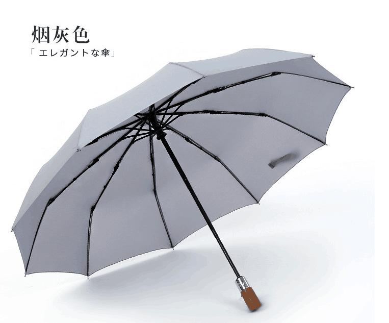 Ten-bone windproof umbrella three-fold automatic rain folding umbrella men's solid wood retro gentleman umbrella