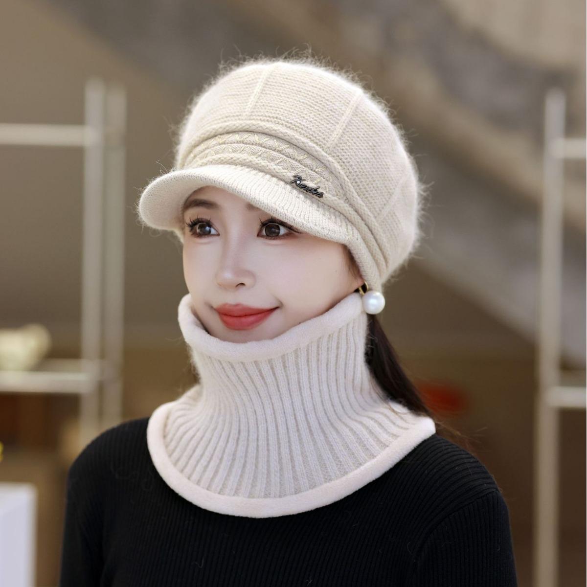 

Новая универсальная шерстяная шапка для осени и зимы, женская модная утолщенная теплая вязаная шапка, защищающая от холода и уши, ветрозащитная шапка One size