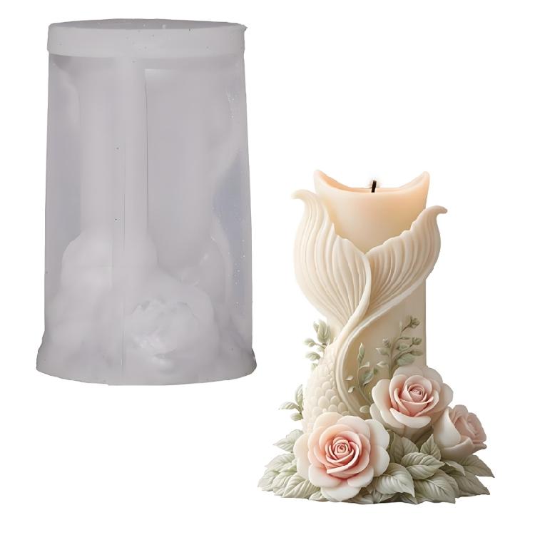 

Rose Fish Tail Carving Cylinder Silicone Molds For Handmade Candle Soap Chocolate Home Decoration Making Resin Casting 1