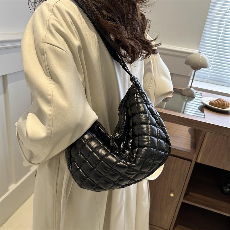 Space Cotton Shoulder Bag Fashion Hobo Crossbody Bags Lattice Pattern All-match Large Capacity Handbags
