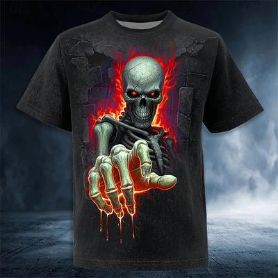 T-shirt Optique Illusion 3D Os Manches Courtes T-shirt Impression 3D Col Rond Chemise Exagérée Designer Fête Horreur