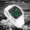 FOXBOX Men Watch Luminous White Silicone Waterproof Quartz Watch For Men Fashion Analog Digital Alarm Chronograph Montre Homme