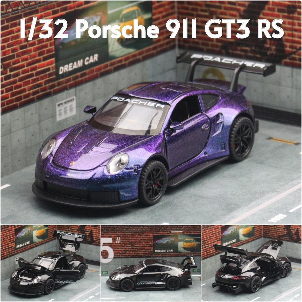 1/32 Porsche 911 GT3 RS Racing Toy Car Model Diecast Metal Rally Miniature Pull Back Sound & Light Collection Gift for Boys Kid