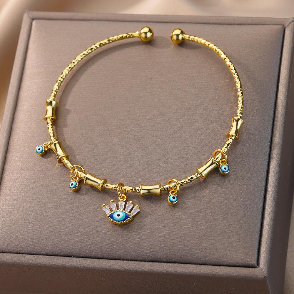 Hand Evil Eye Bracelet For Women Stainless Steel Zircon Bracelet Bangle Turkish Lucky Luxury Couple Zircon Pulseras Bijouxfemme