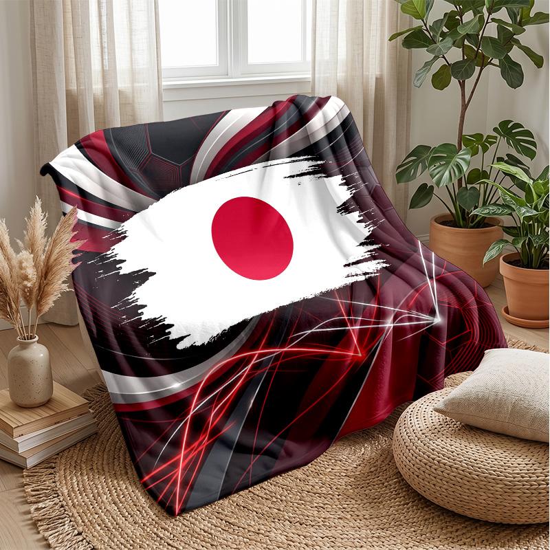 Japan Football Printed Flannel Blanket Skin Friendly Warm Decorative Throw for Indoor Couch Bed Daily Use