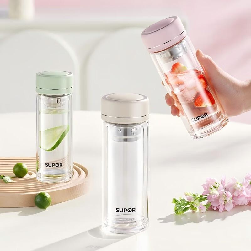 Supor 180ml Double-Layer Portable Tea Infuser Glass Cup
