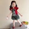 Girls Summer Fashion 2 Piece Set Bow Short Sleeve Top And Bud Pants Casual Outfit For Kids