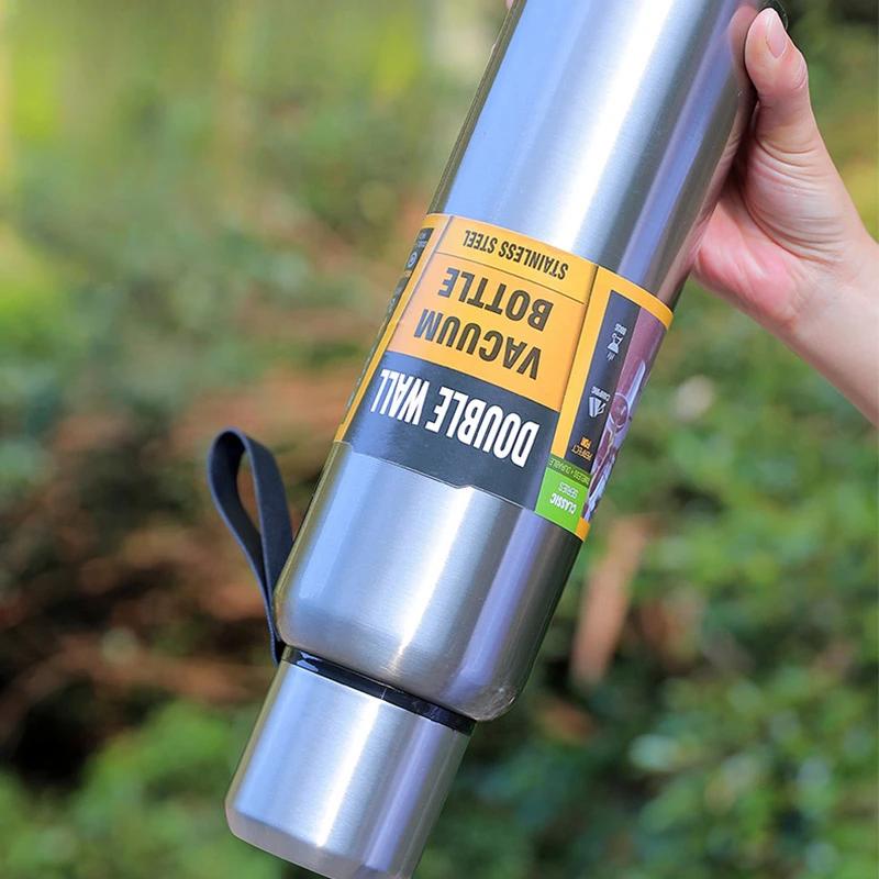 800/1000/1500 ml große Kapazität Ganzstahl-Thermoskanne aus Edelstahl, tragbarer isolierter Becher mit Seil-Thermoflasche
