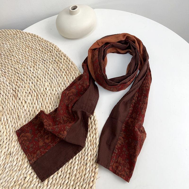 Vintage Flower Printed Narrow Scarf Neck protect Elegant Long Cotton Scarf 18x220cm