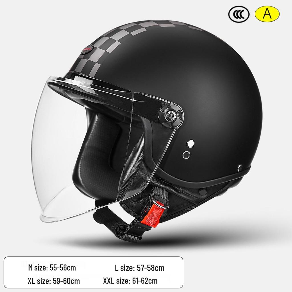 3C Certified Retro Motorcycle Half Helmet, Unisex Leather 3/4 Helmet, All-Season Warm Safety for Motorbikes & Electric Vehicles.