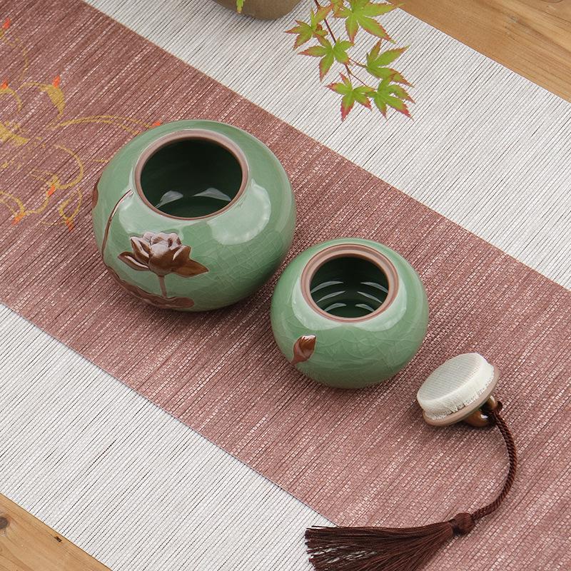 Ru Kiln Ceramic Gourd Tea Canister - Moisture-Proof Storage for Pu'er Tea, Gongfu Tea Set Container