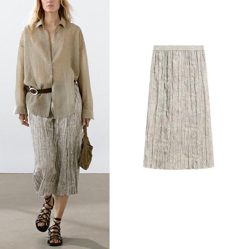 MD Spring/Summer New Arrival Women's Clothing French Style Temperament Commute Style Texture Ruched Draping Effect Skirt 5224861