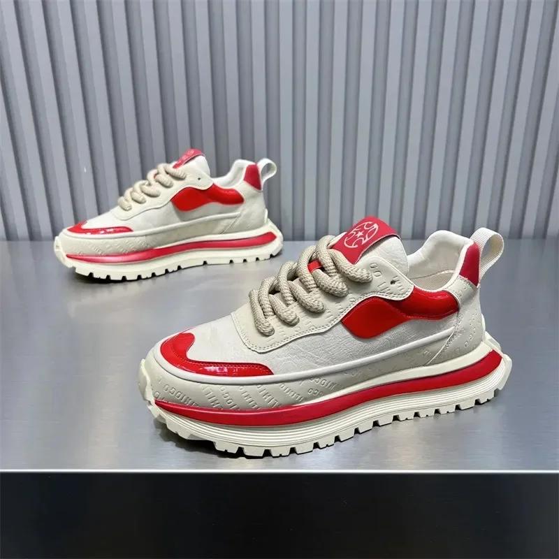 

Мода 2025 Новые кроссовки высокого качества Толстая подошва Увеличивающие рост Легкие спортивные беговые кроссовки для молодежи Модная повседневная обувь 44 красный