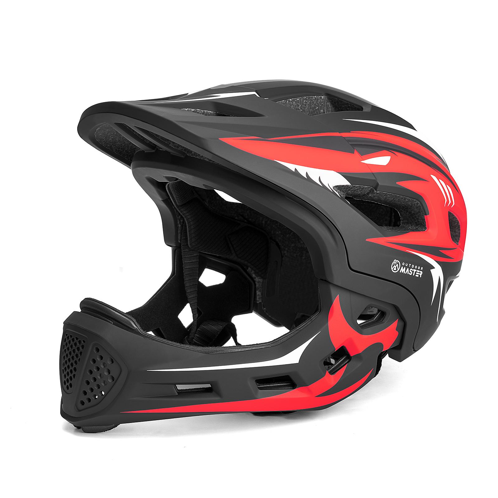 Unisex Kids Sports Helmet Full Face Detachable Chin Guard Washable Liner Adjustable Dial CE Riding Helmet S красный