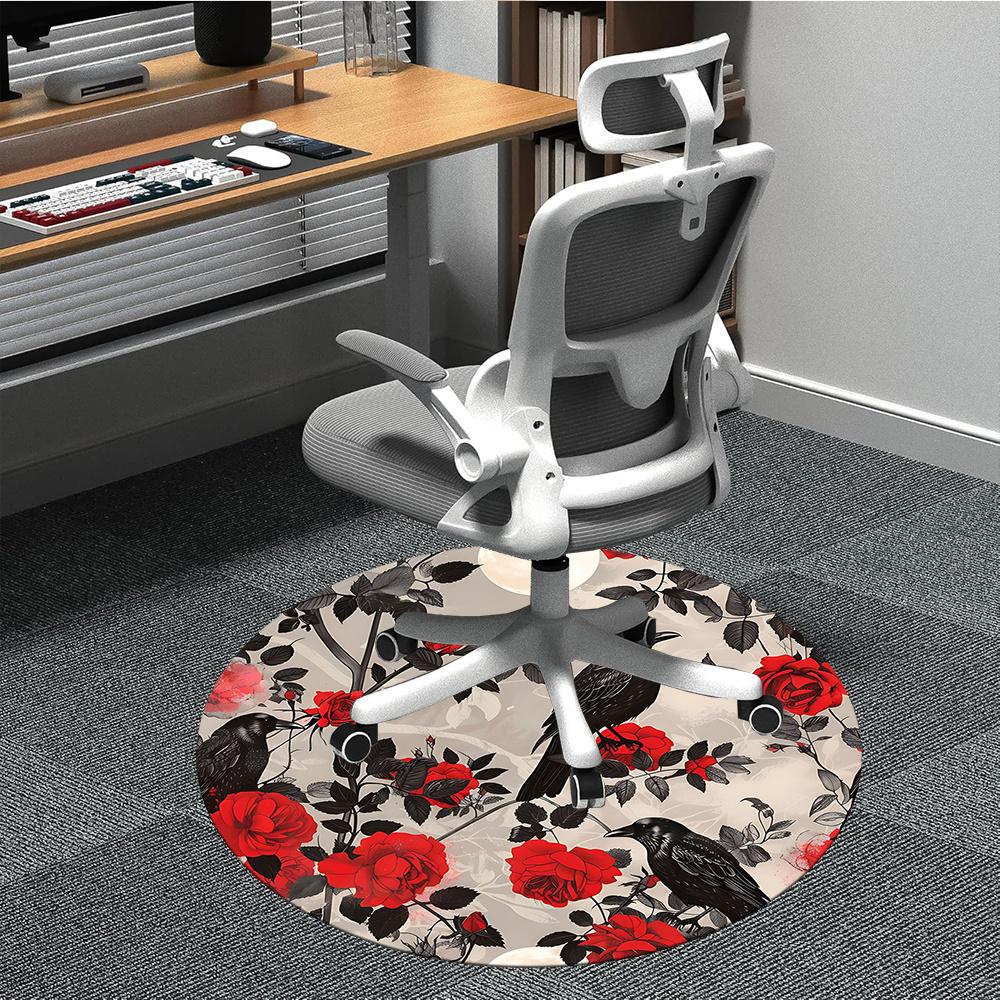 

1pc Raven Roses Office Round Area Rug, Indoor Mat Suitable ForOffice, Under Office Chairs Bedroom Living Room Home Decor, Room Decot268 80cm by 80cm