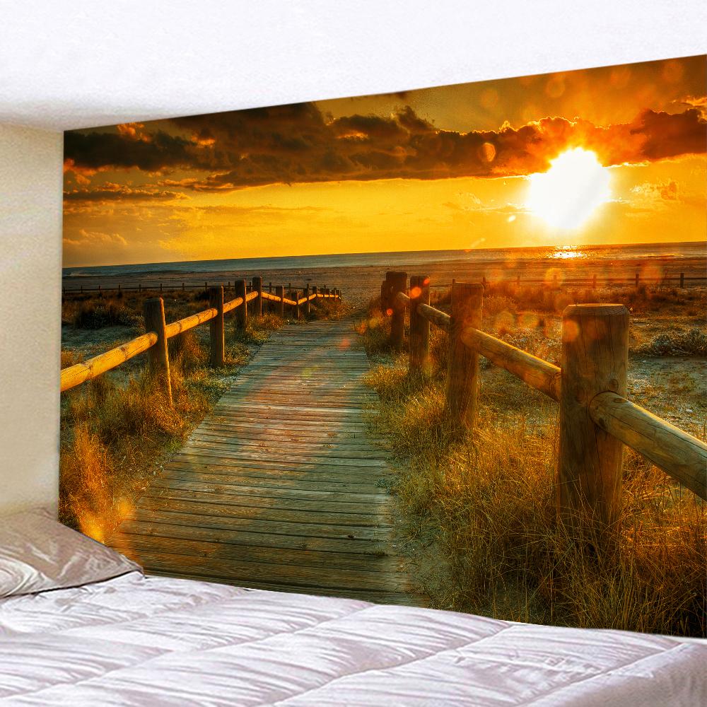 Beach Sunset Landscape Tapestry Wall Hanging Coconut Tree Printed Wall Art Hotel Room Decoration Items Aesthetic Dorm Home Decor