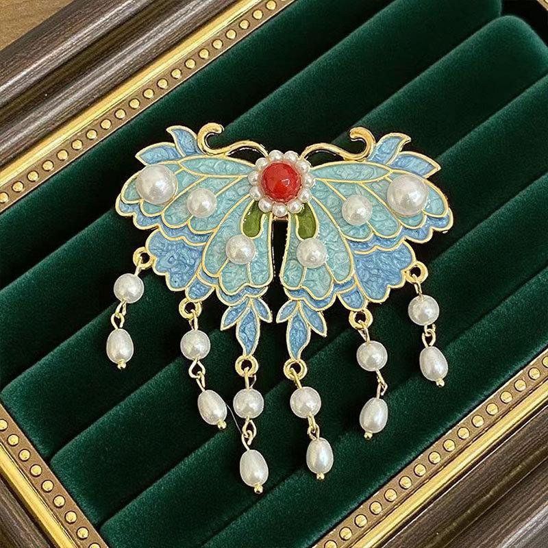 Style Ancien Bleu Brûlé Nuage Auspicieux Perle Frange Épingle à Cheveux Pince de Bordure Clip Haut de Gamme Accessoires pour Cheveux Épingle à Cheveux Headgear