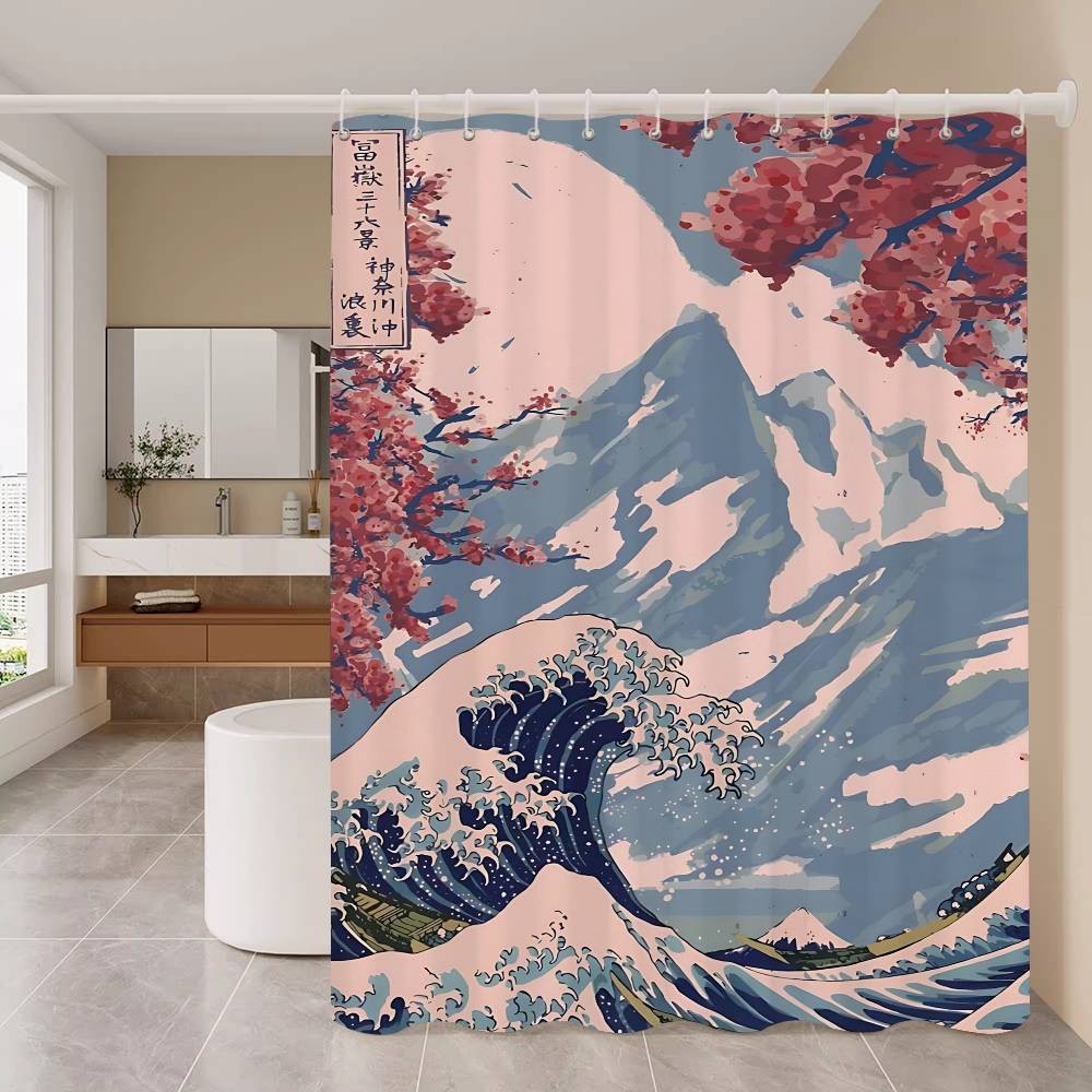 Art The Great Wave Shower Curtain Summer Beach Bathroom Decorative Shower Curtain, Waterproof