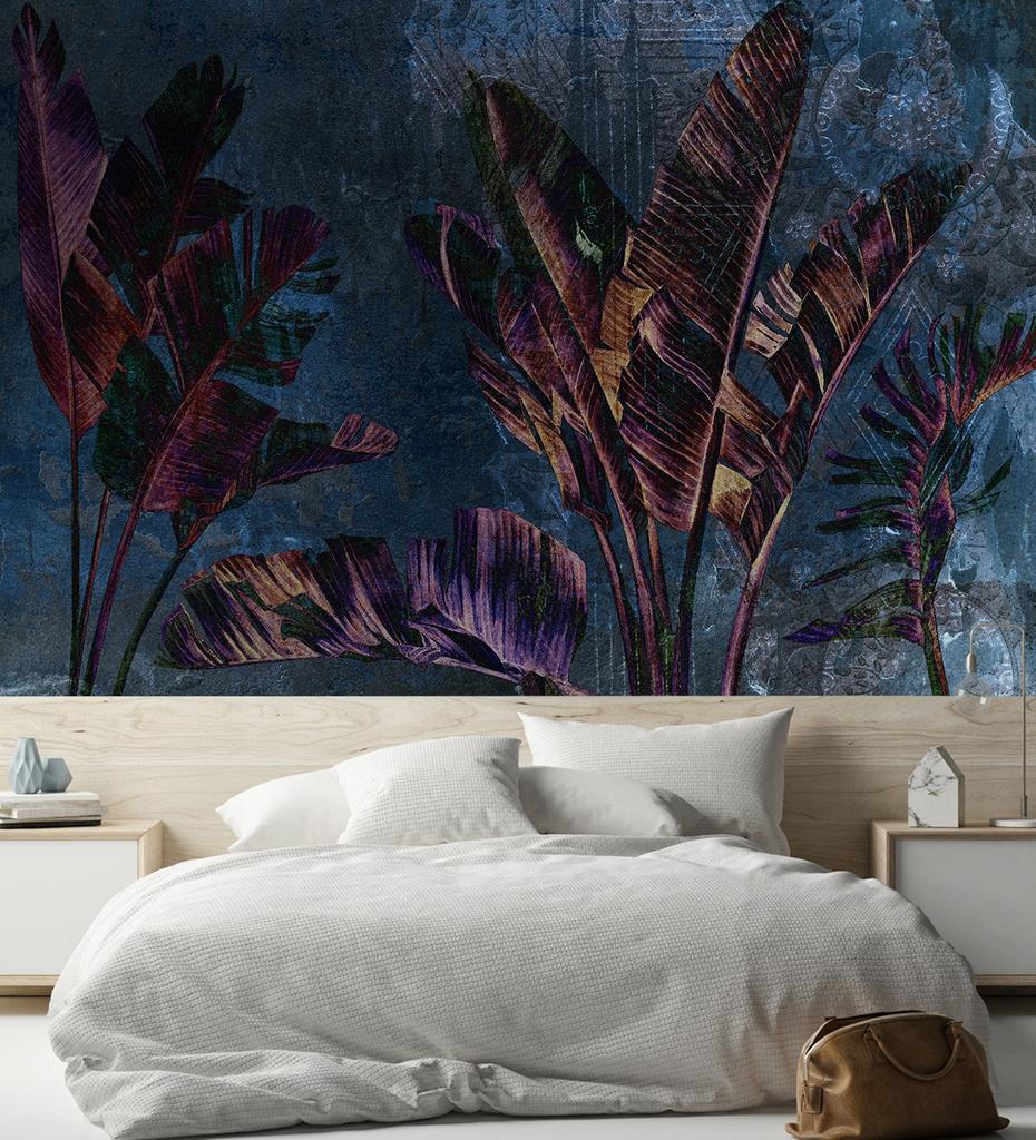 Wallpaper Banana Leaves Violet Blue