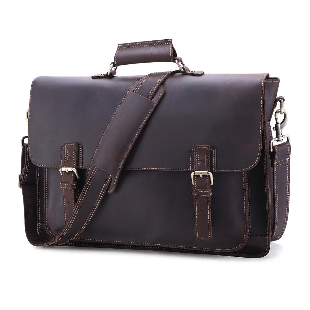 

DUJIANG Men s 17 Leather Briefcase - Large Capacity & Retro Design