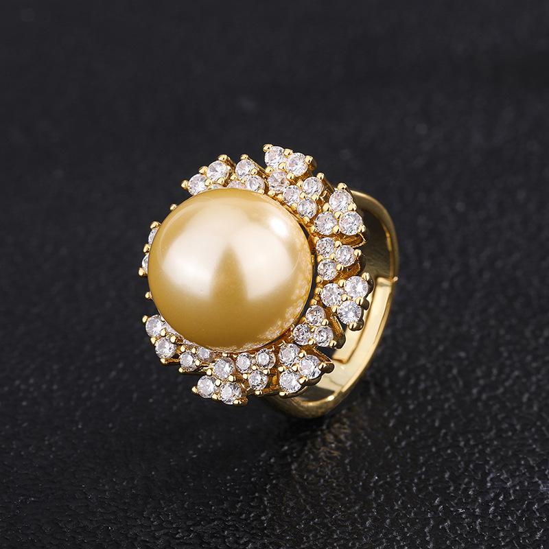 Jewelry Inlaid With Gold Beads, Light Yellow Gold With Diamonds, Ring Pendant Set, Beads 16Mm 14Mm