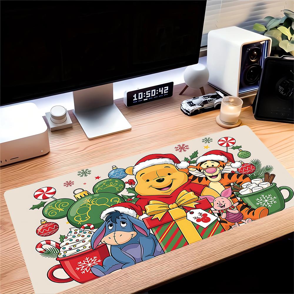 Christmas Winnie Pooh Party Large Gaming Mouse Pad Nonslip Rubber Base Waterproof Desk Mat For Office Pc Laptop