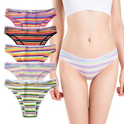 High Quality Comfort Low Waist Sexy Girls Panties Sweet Colorful Stripes Cotton Triangle Panties Female Cute Solid Color Underpants Sexy Briefs