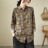 1116 Early Autumn New Literary and Retro Printing Cotton and Linen Long-sleeved Shirt Women's Autumn Loose Mother Shirt