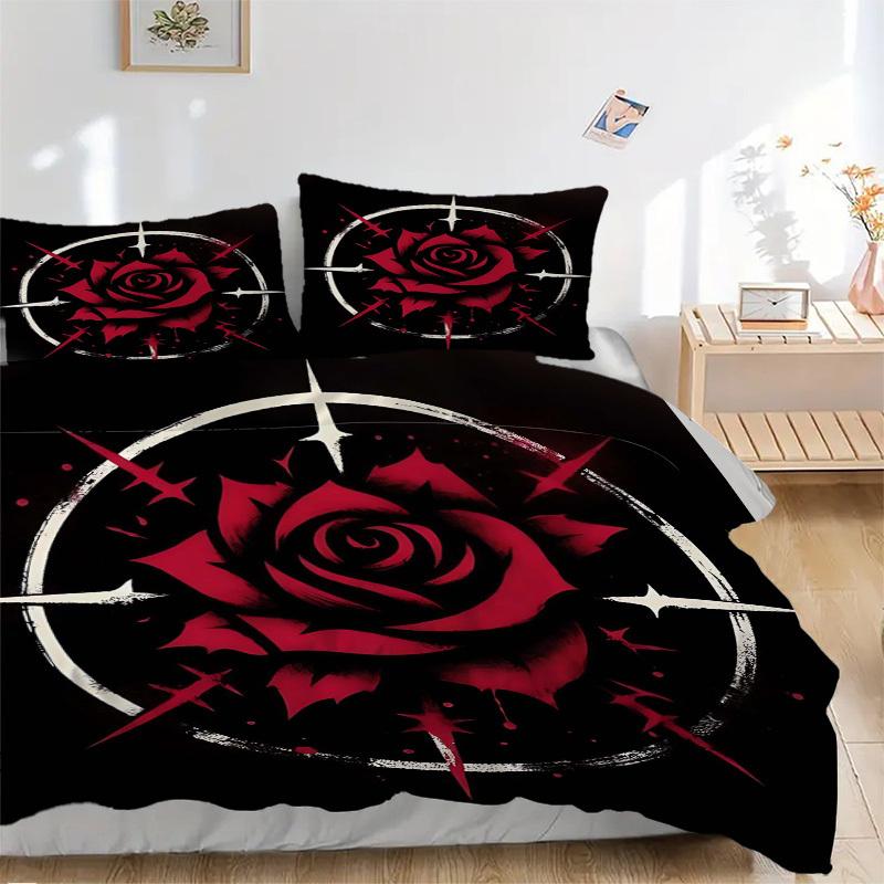 3pcs Anime Rose Design Bedding Set - Includes One Quilt Cover and Two Pillowcases (No Core) - Perfect for Bedroom and Guest Room Decoration,
