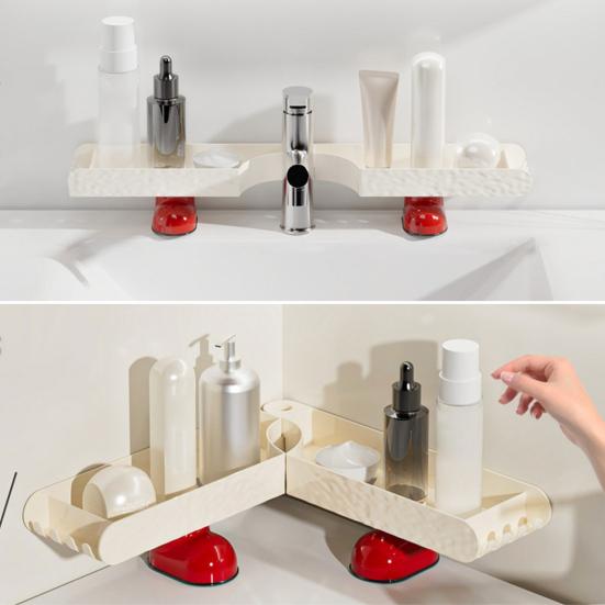 Countertop Storage Rack, No-Drill L-Shaped Corner Shelf, Drainable Moisture-Proof Bathroom Organizer, Space-Saving Shelf for Kitchen Bathroom