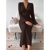 V-Neck High-Waist Slimming Long-Sleeve Evening Dress for Women
