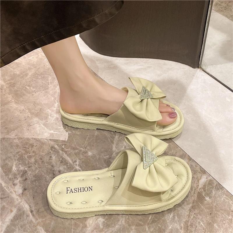

Round Head Fish Mouth Fashionable Sexy Bow Beach Women s Shoes Summer New Solid Color Outside Comfortable Casual Slippers 36 светло-зеленый