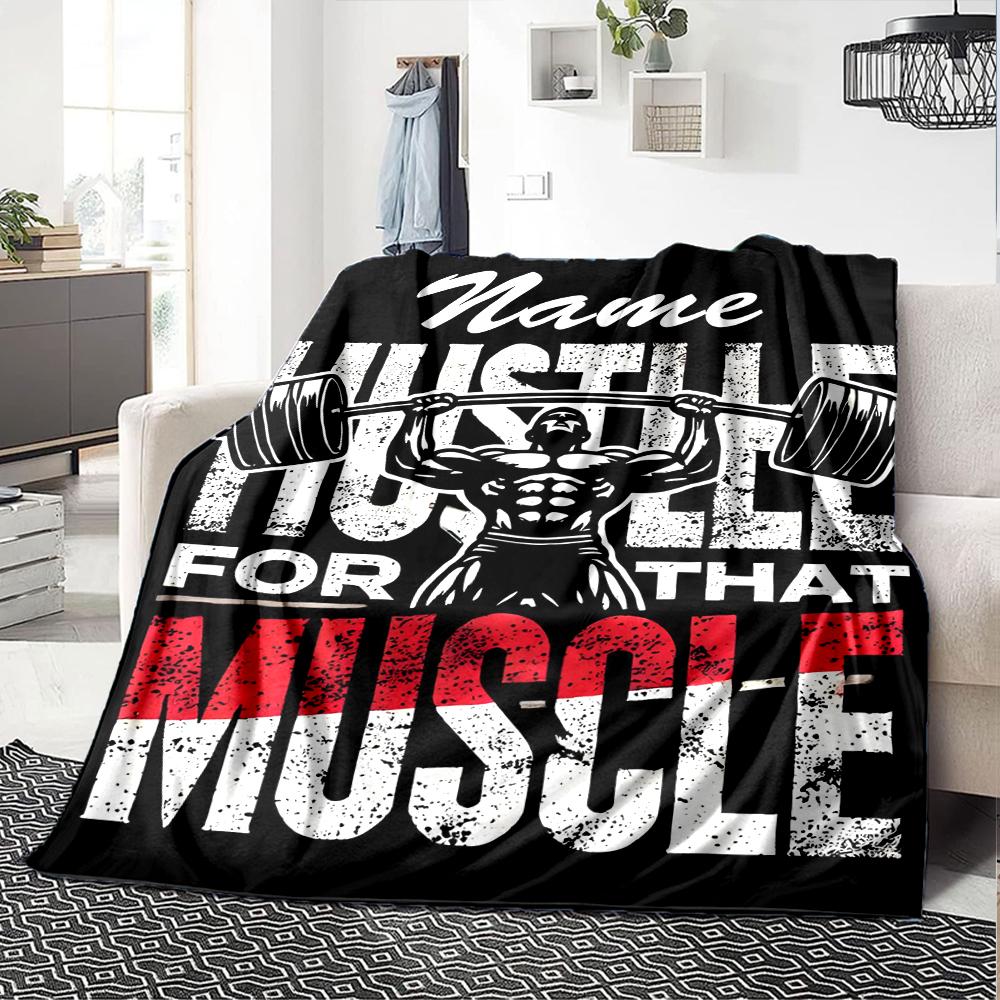 Custom Name Weightlifting Theme Printed Blanket - Perfect for Couch, Bed, Travel & Outdoor Use | Machine Washable, Cozy & Durable.